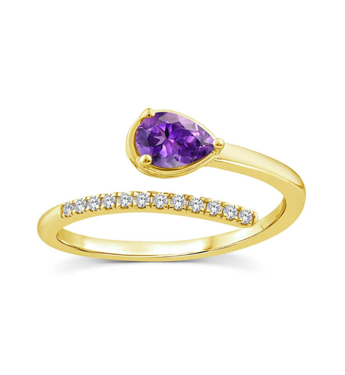 9K Gold 0.07ct Diamond & Amethyst Wrap Ring