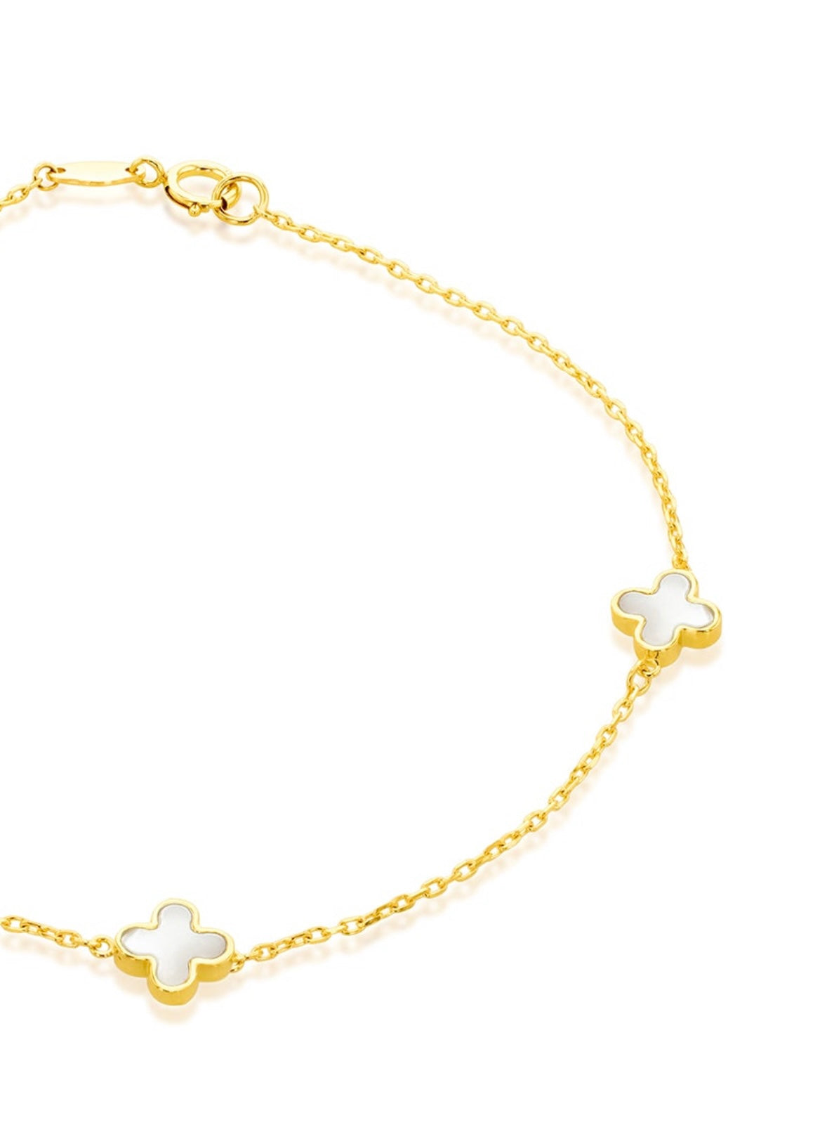 9K Gold Mother of Pearl Clover Bracelet