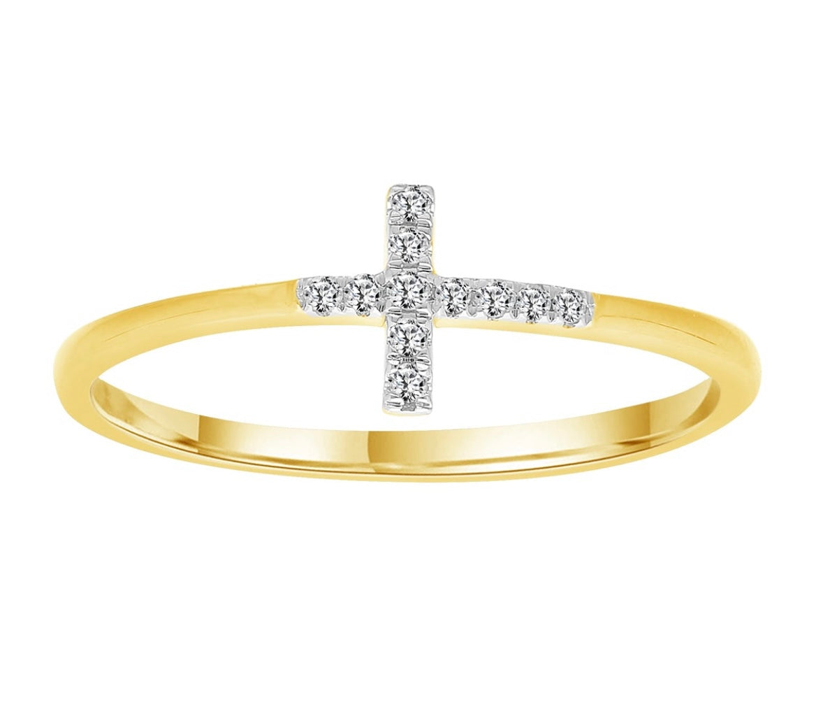9K Gold 0.06ct Diamond Cross Ring