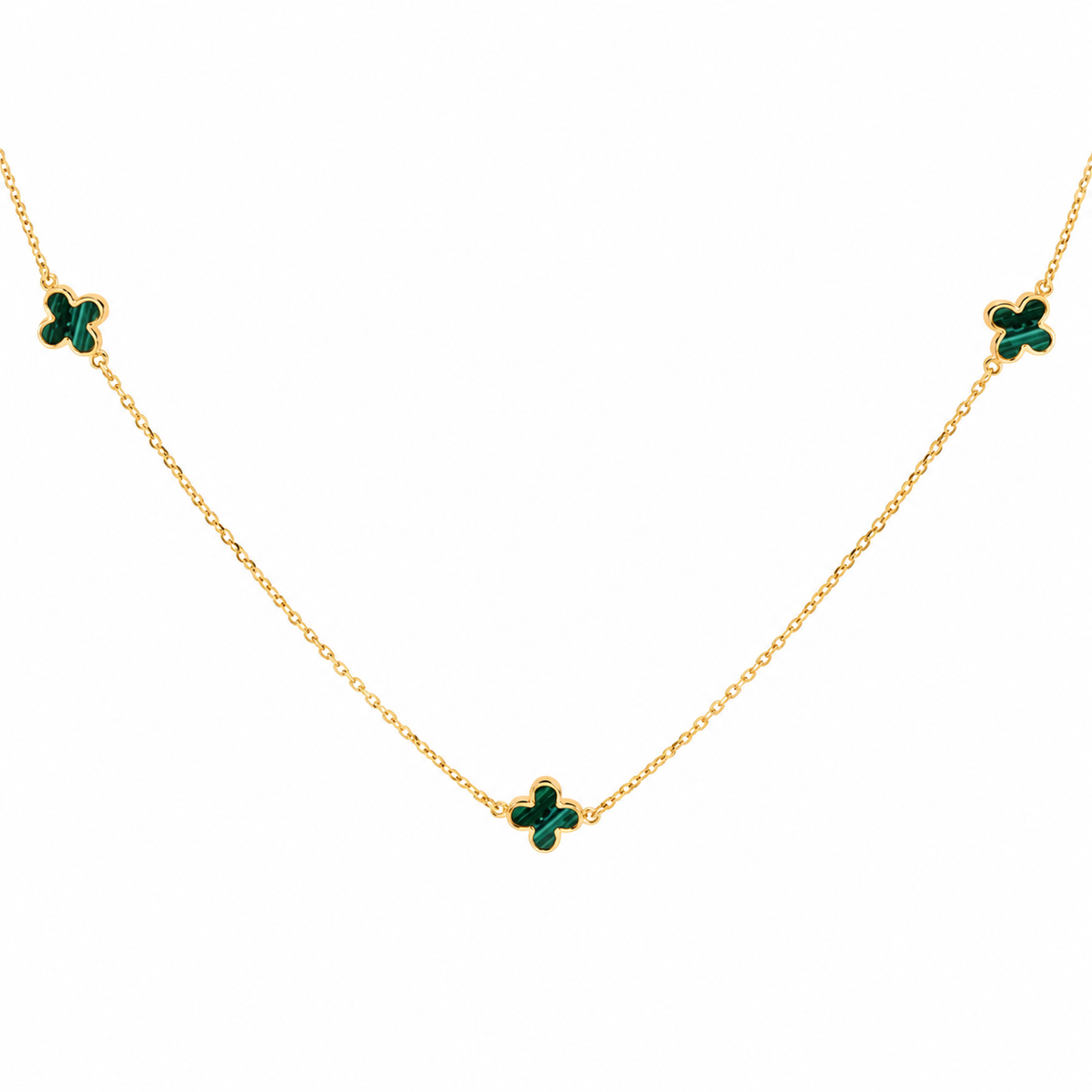 9K Gold Malachite Clover Necklace