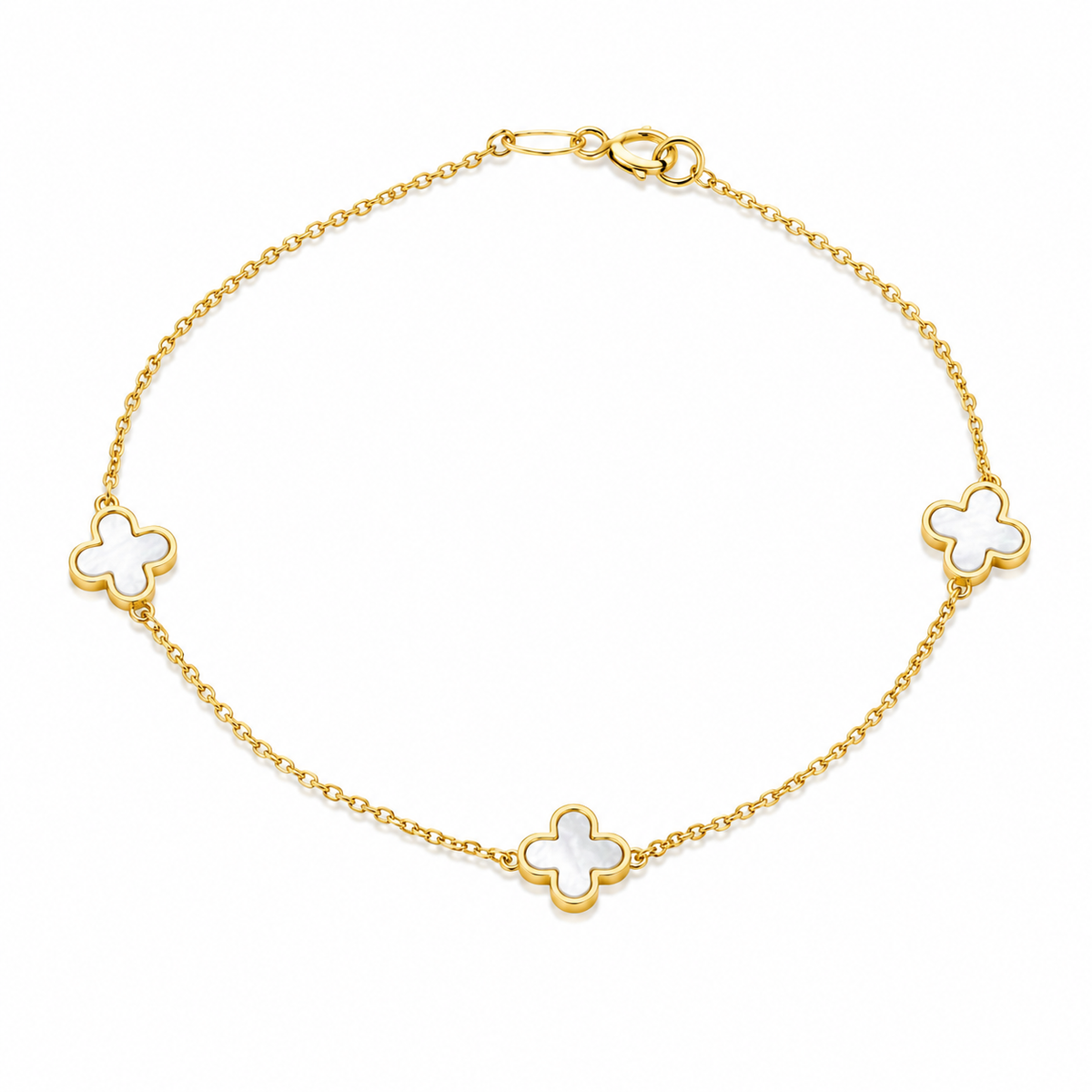 9K Gold Mother of Pearl Clover Bracelet