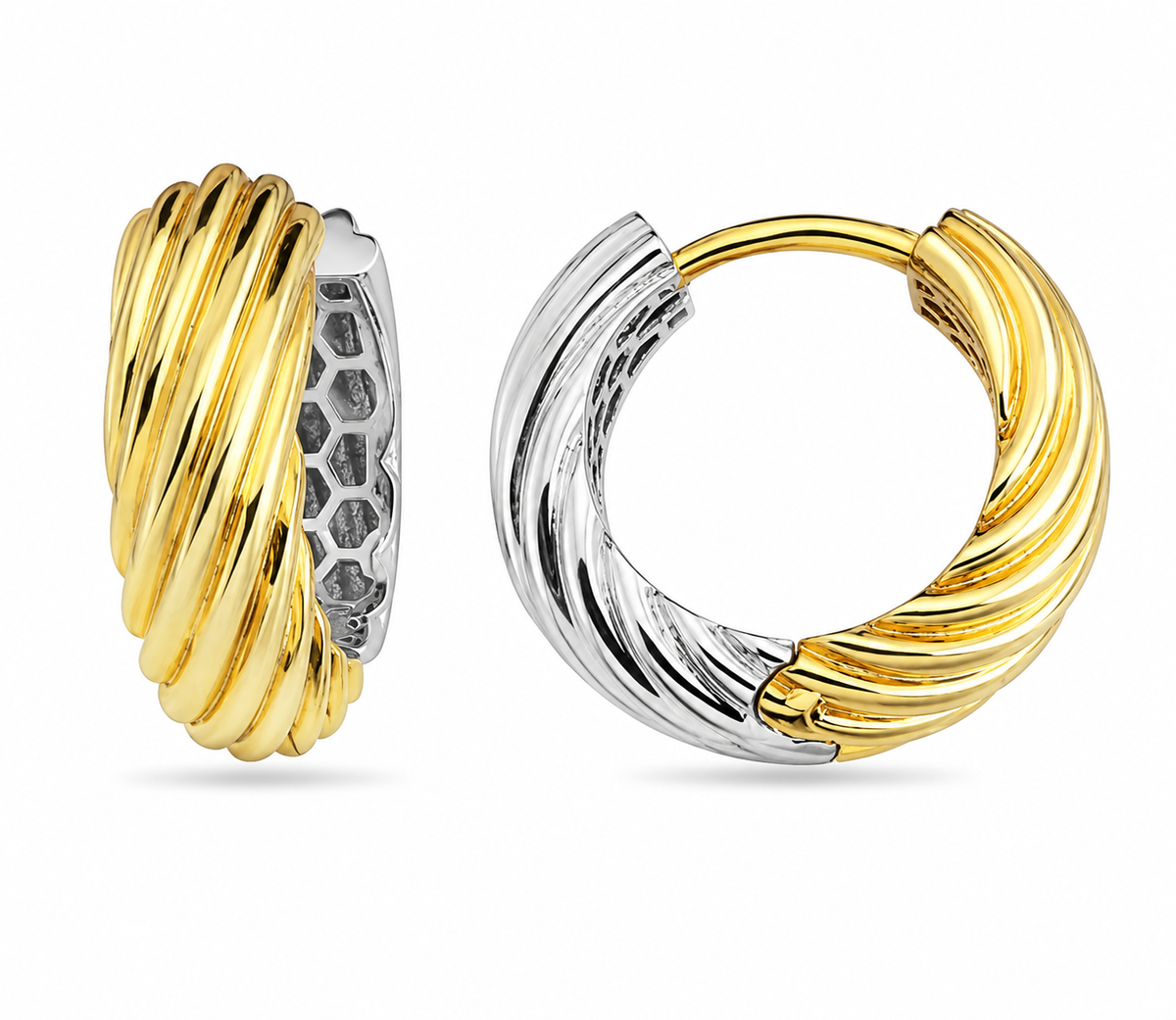 9K Gold Two-tone Twist Huggies