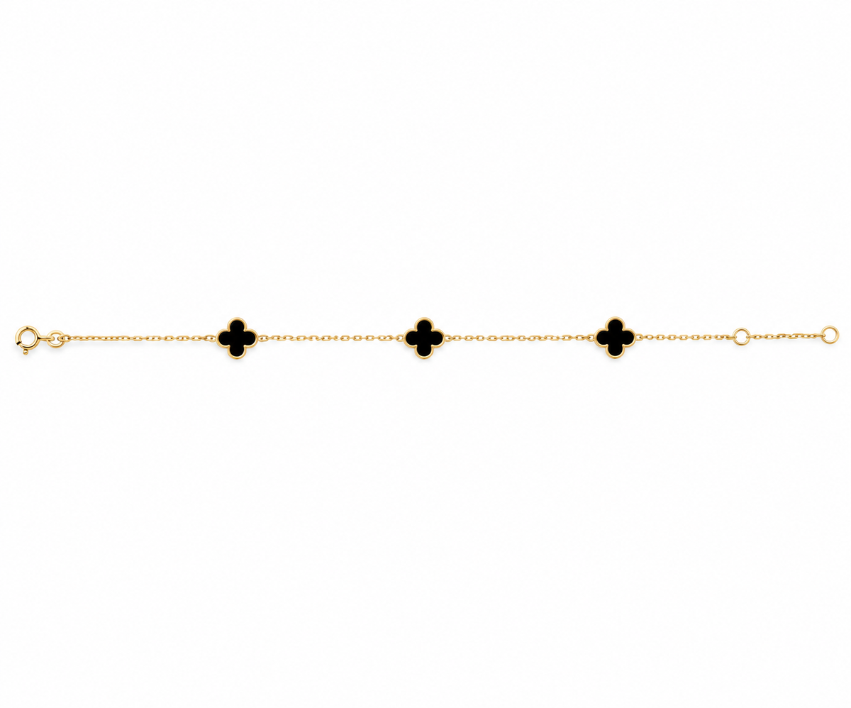 9K Gold Black Onyx Clover Bracelet