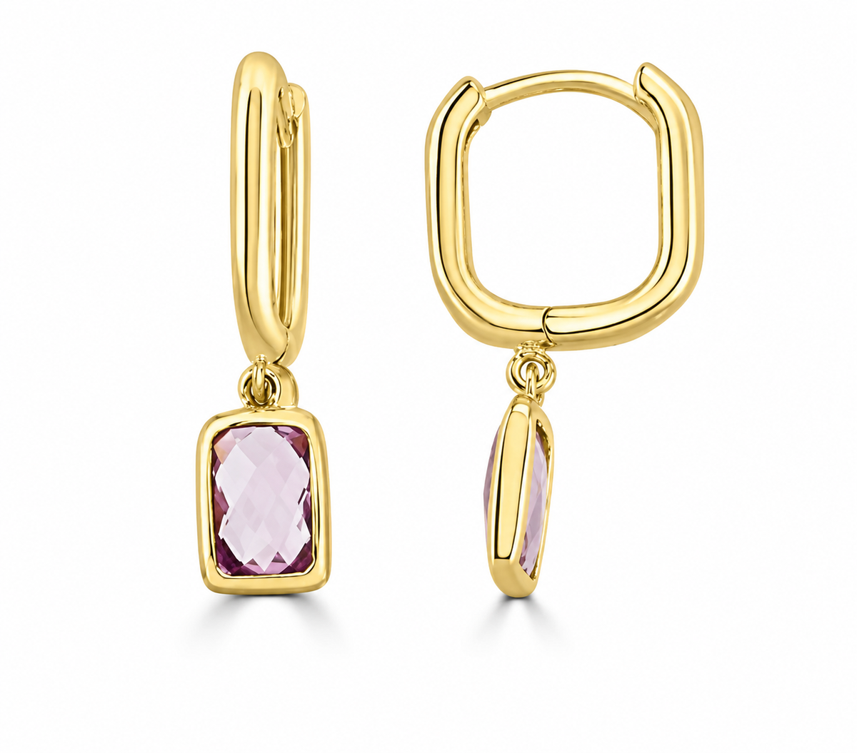 9K Gold Faceted Amethyst Huggies