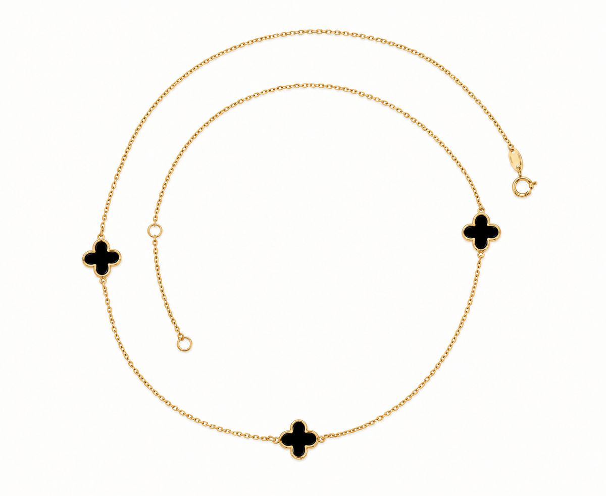 9K Gold Black Clover Necklace