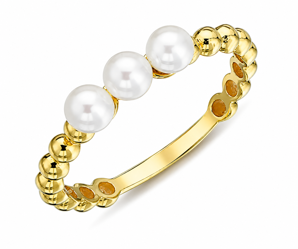 9K Gold Freshwater Pearl Beaded Ring