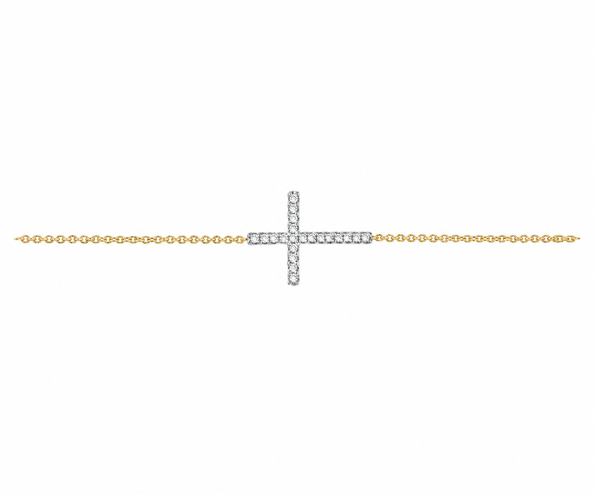 9K Gold 0.12ct Diamond Cross Bracelet