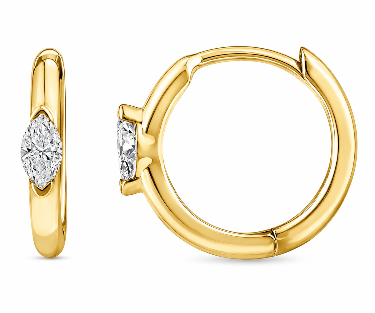 9K Gold 0.12ct Diamond Marquise Huggies