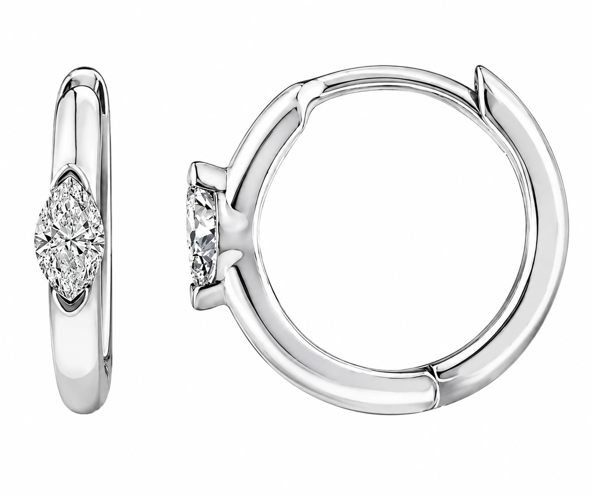 9K Gold 0.12ct Diamond Marquise Huggies
