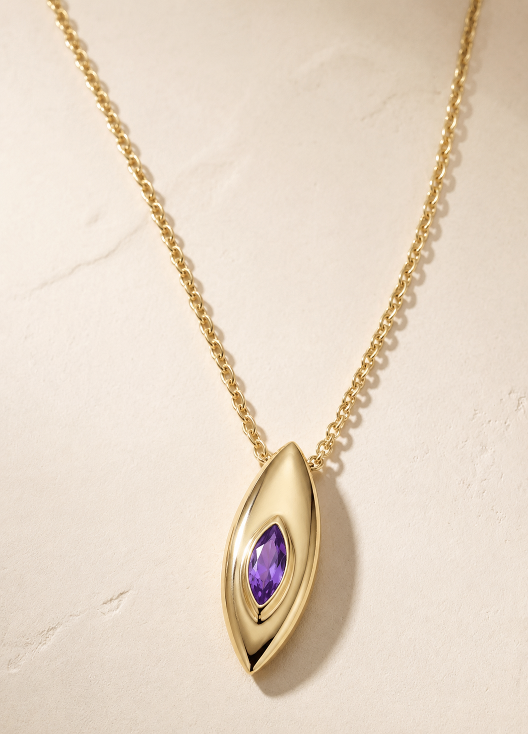 9K Gold Marquise Amethyst Necklace