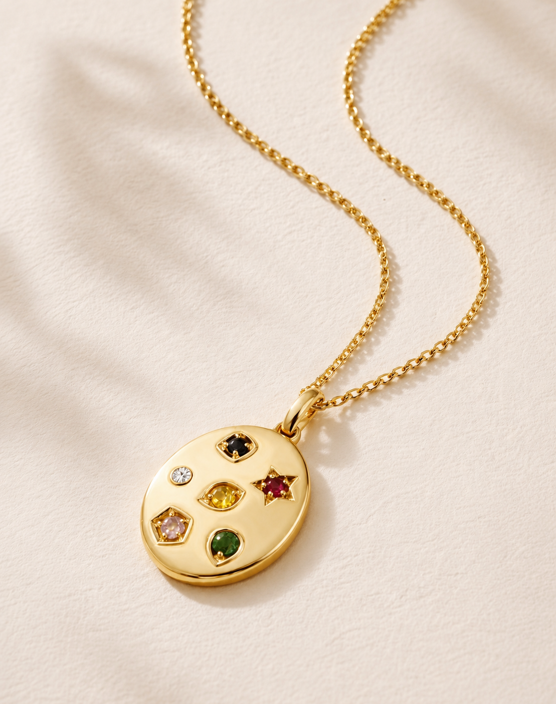 9K Gold Multi-stone Oval Shape Necklace