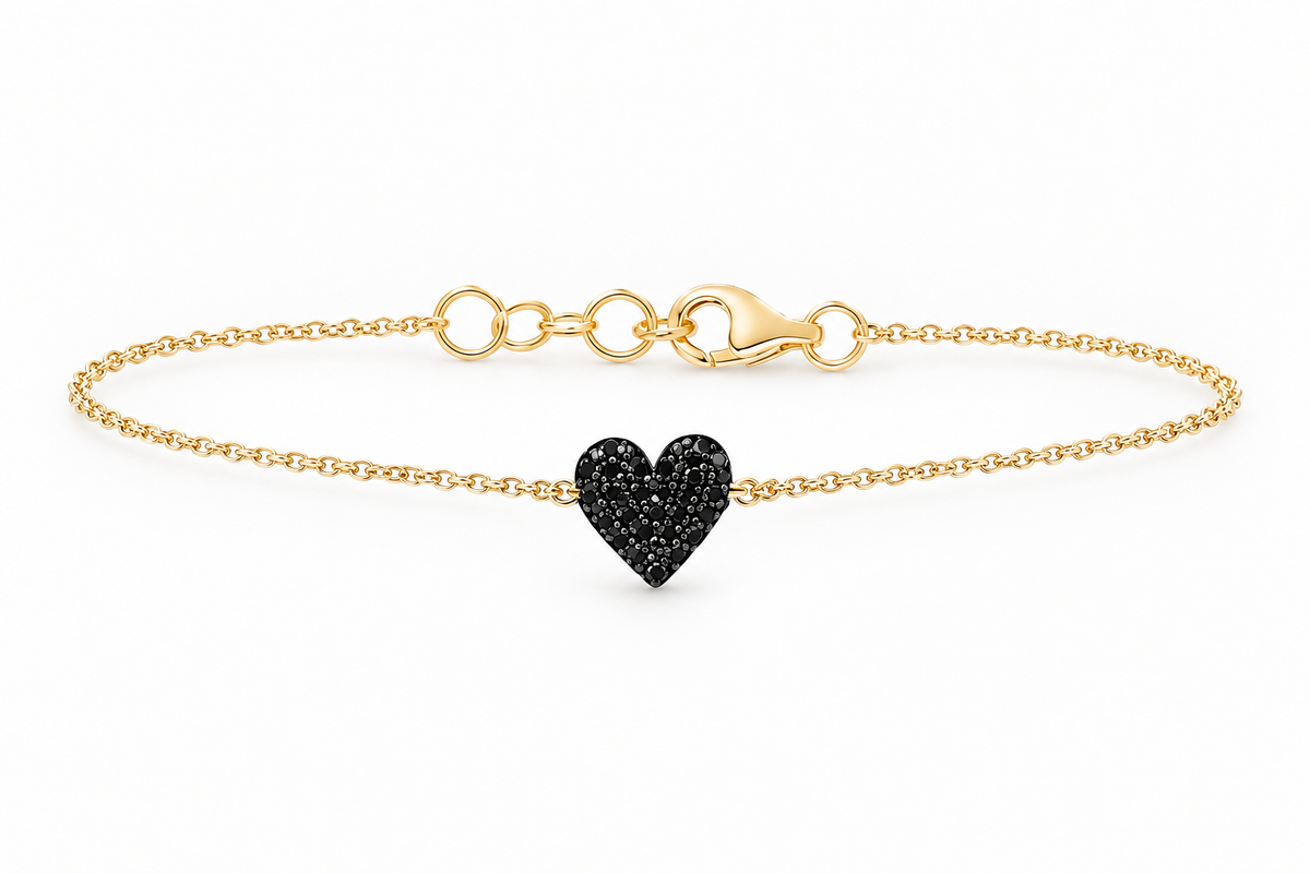 9K Gold 0.20ct Black Diamond Heart Bracelet