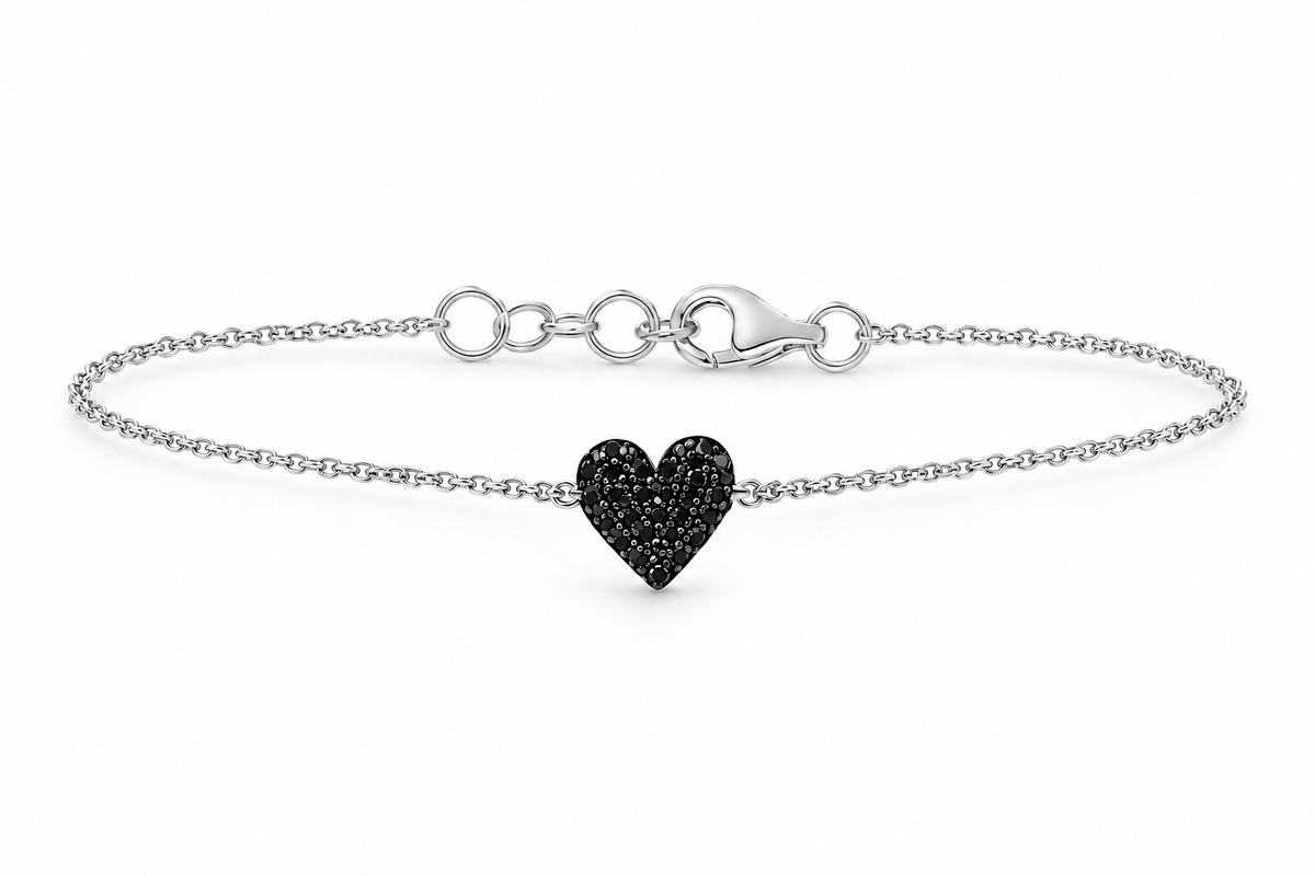 9K Gold 0.20ct Black Diamond Heart Bracelet