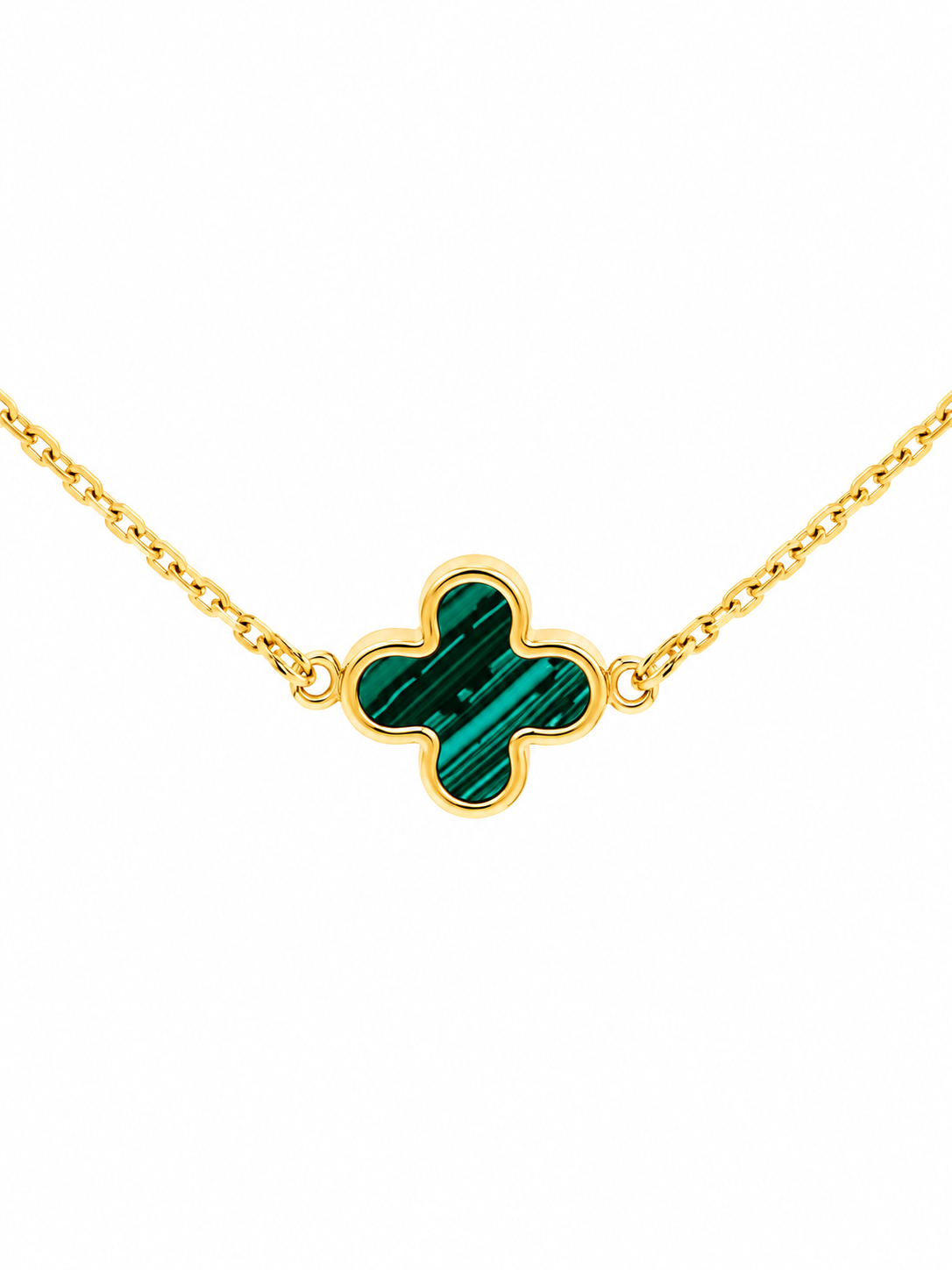 9K Gold Malachite Clover Necklace