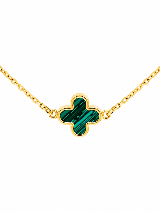9K Gold Malachite Clover Necklace