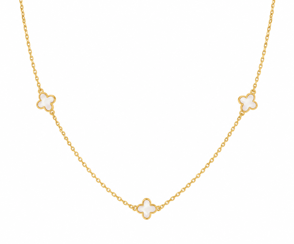 9K Gold Mother of Pearl Clover Necklace