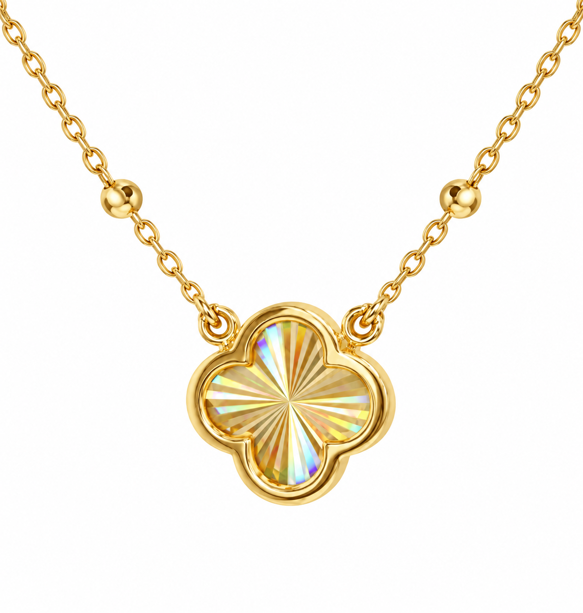 9K Gold Rainbow Cut Clover Necklace