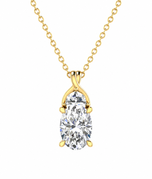 9K Gold 1.68ct Oval Diamond Necklace