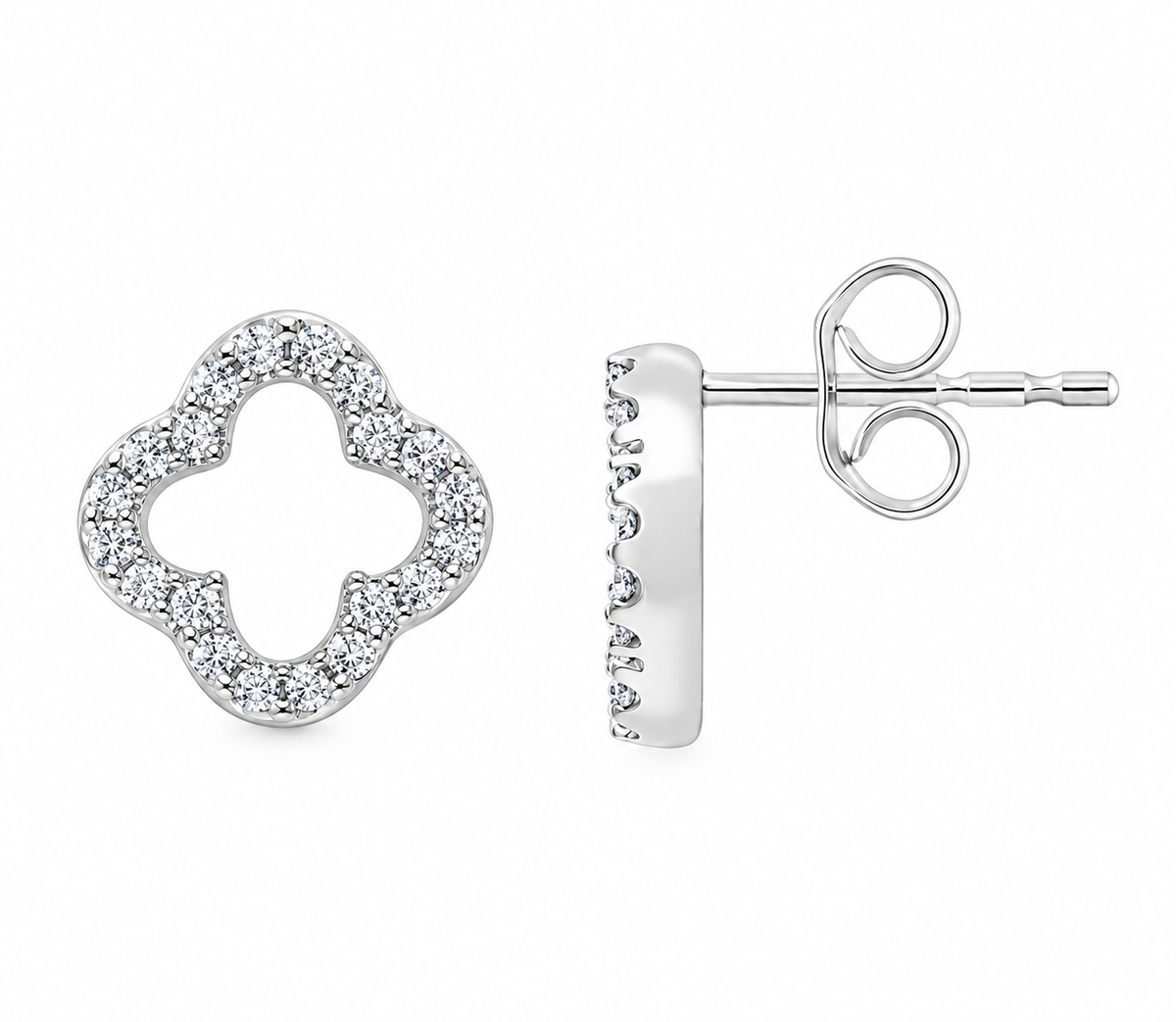 9K Gold 0.16ct Diamond Clover Studs