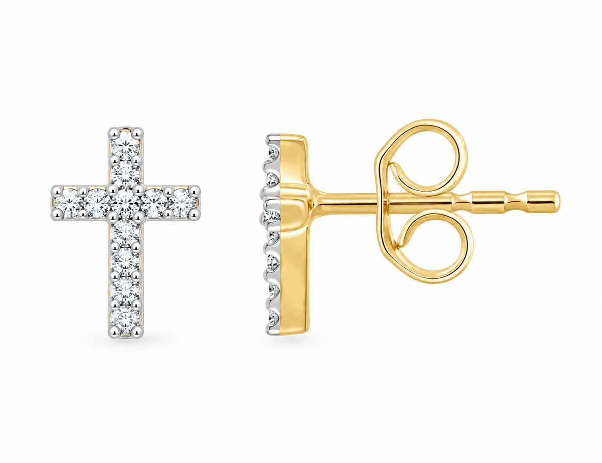 9K Gold 0.03ct Diamond Cross Studs