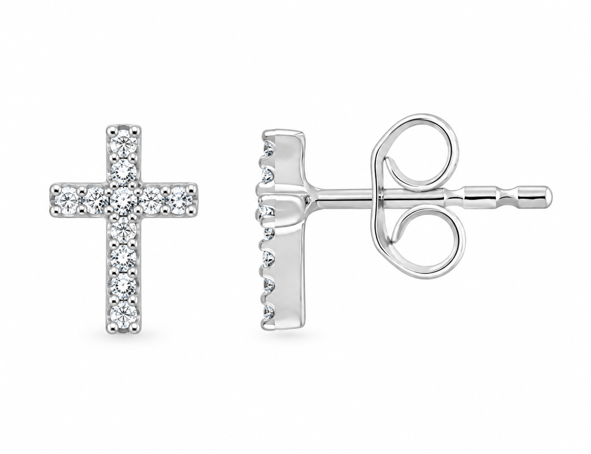 9K Gold 0.03ct Diamond Cross Studs