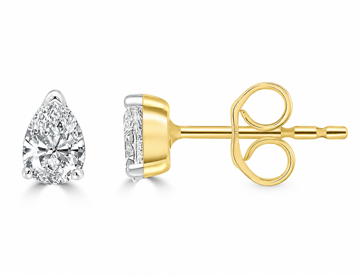 9K Gold 0.20ct Diamond Pear Studs