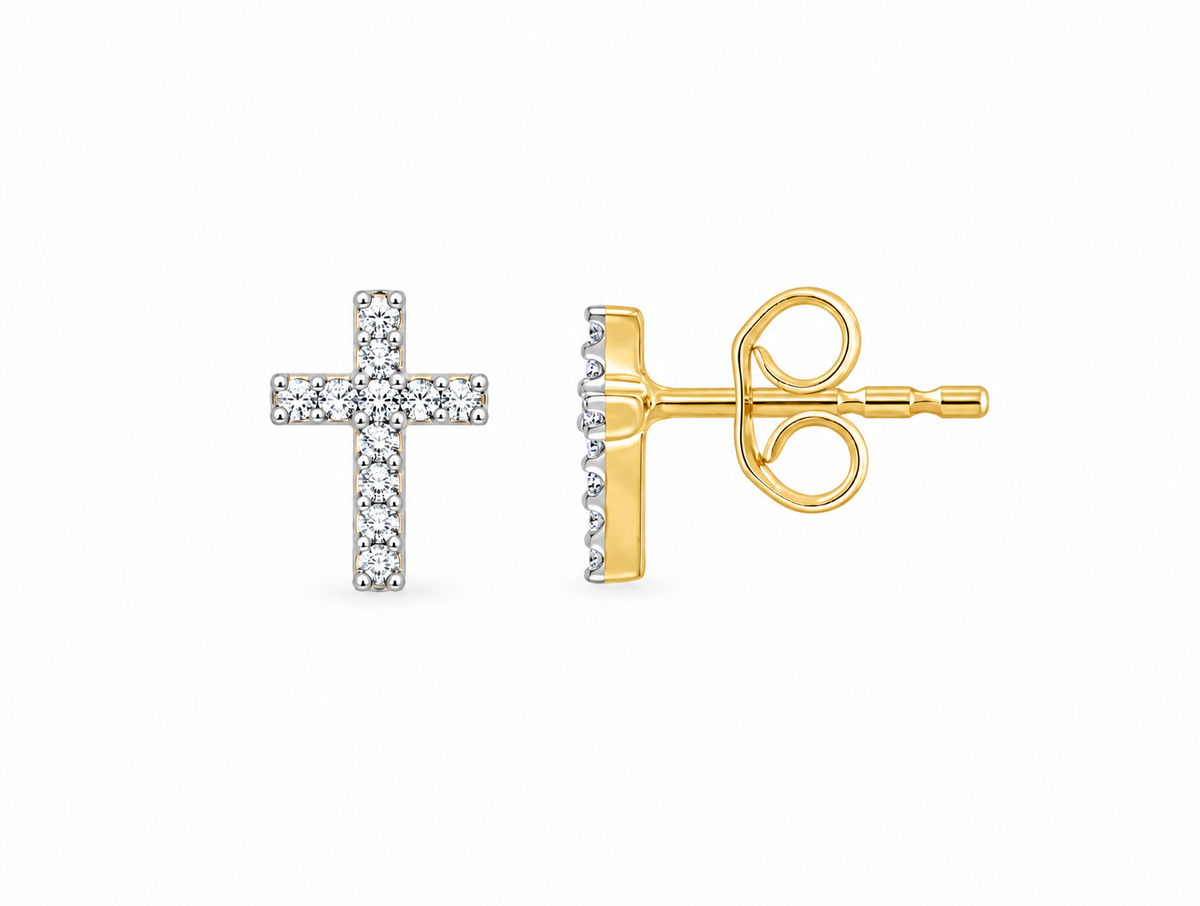 9K Gold 0.03ct Diamond Cross Studs