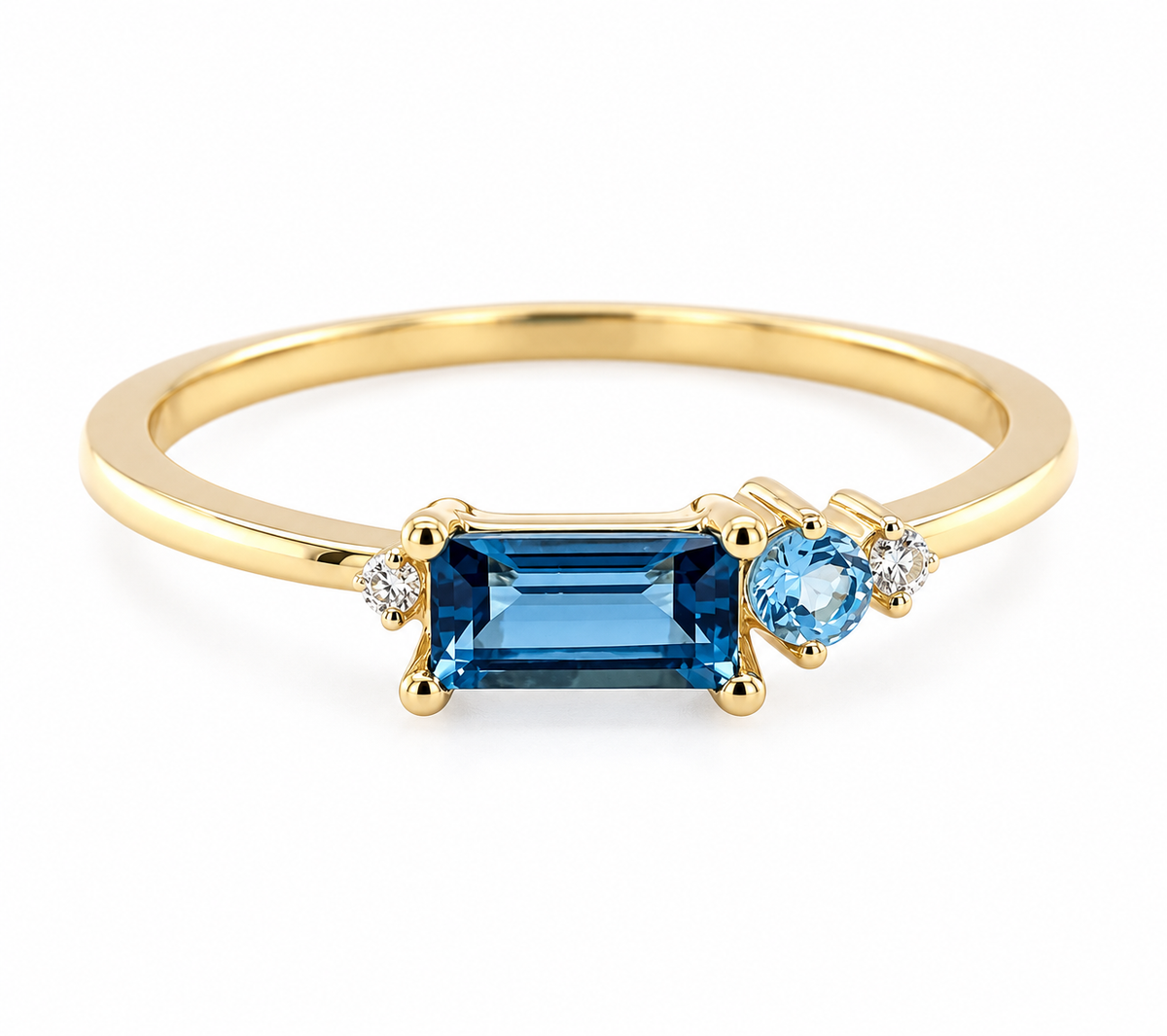 9K Gold 0.02ct Diamond & Emerald Cut Topaz Ring
