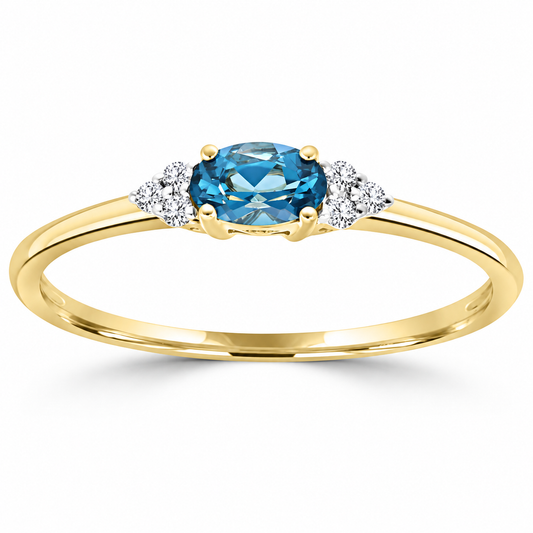 9K Gold 0.03ct Diamond & Oval Topaz Ring