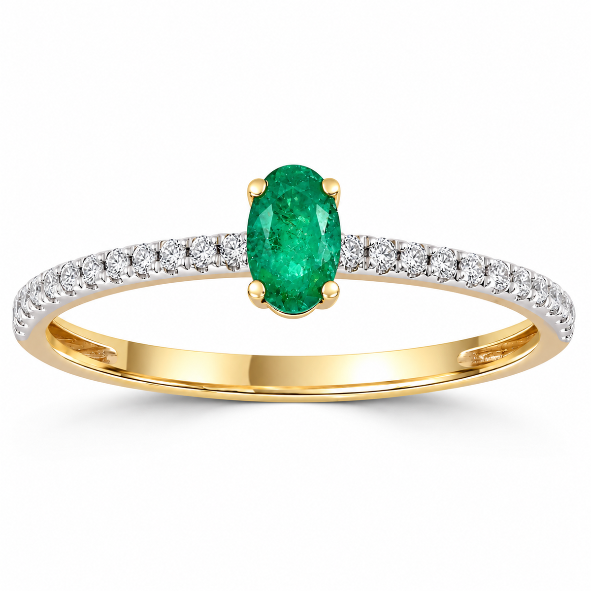 9K Gold 0.12ct Diamond & Emerald Ring