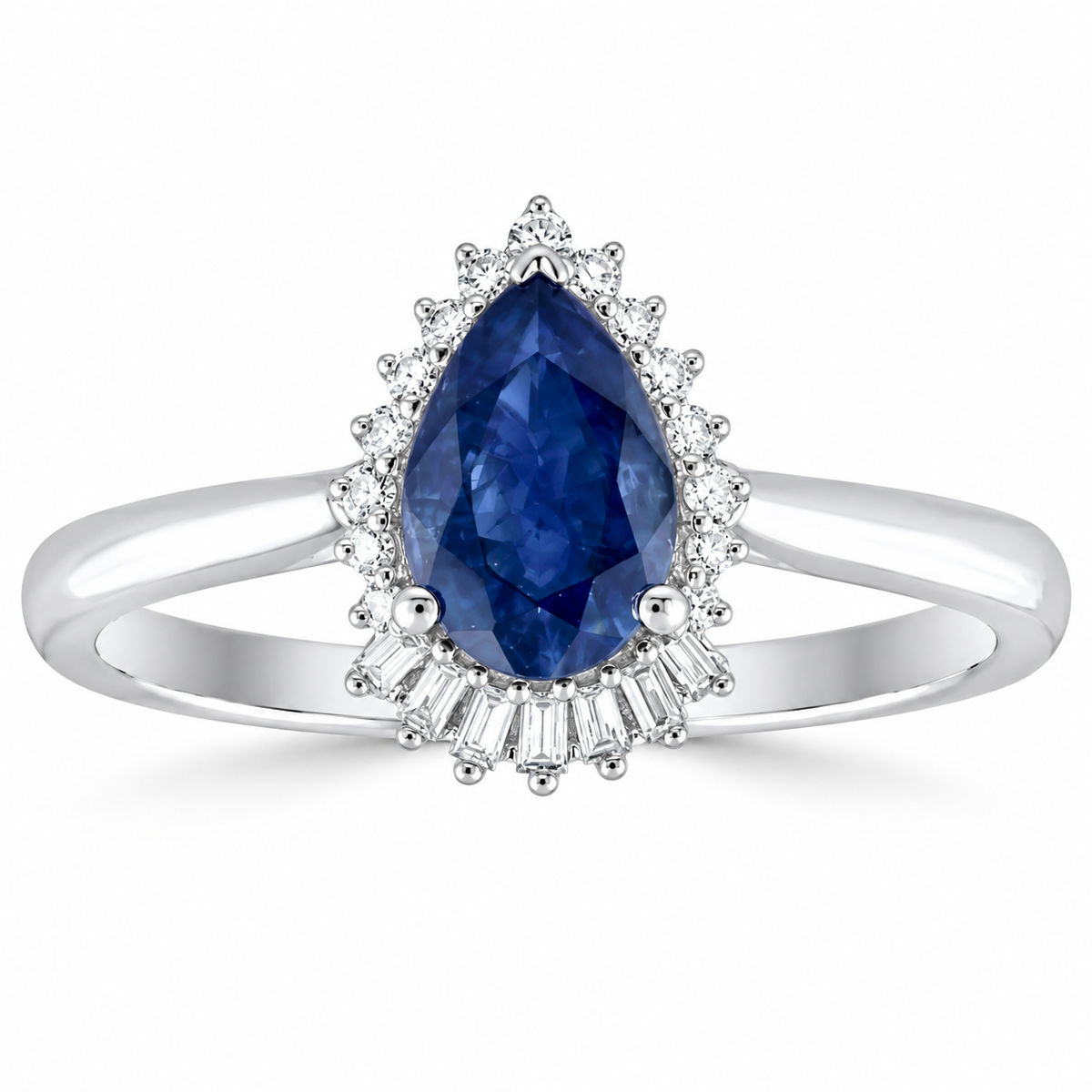 9K Gold 0.08ct Diamond & Sapphire Pear Ring