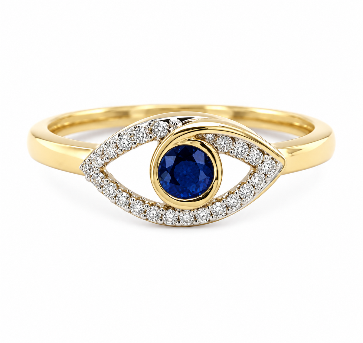 9K Gold 0.05ct Diamond & Sapphire Eye Ring