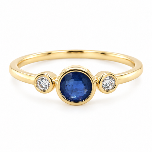 9K Gold 0.06ct Diamond & Round Sapphire Ring