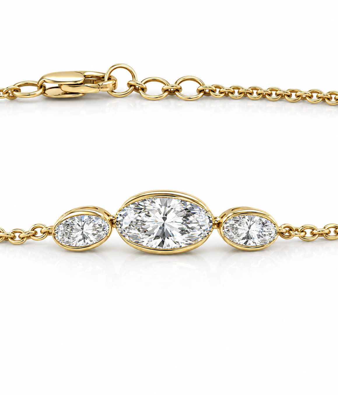 9K Gold 0.95ct Diamond Oval Trio Bezel Bracelet