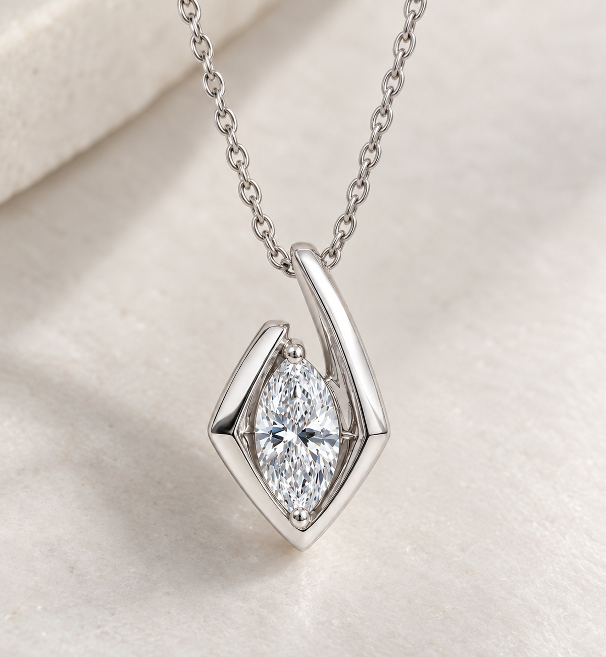 9K Gold 0.10ct Diamond Marquise Necklace