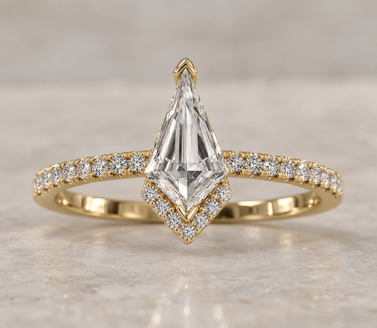 9K Gold 0.63ct Diamond Step-cut Kite Ring