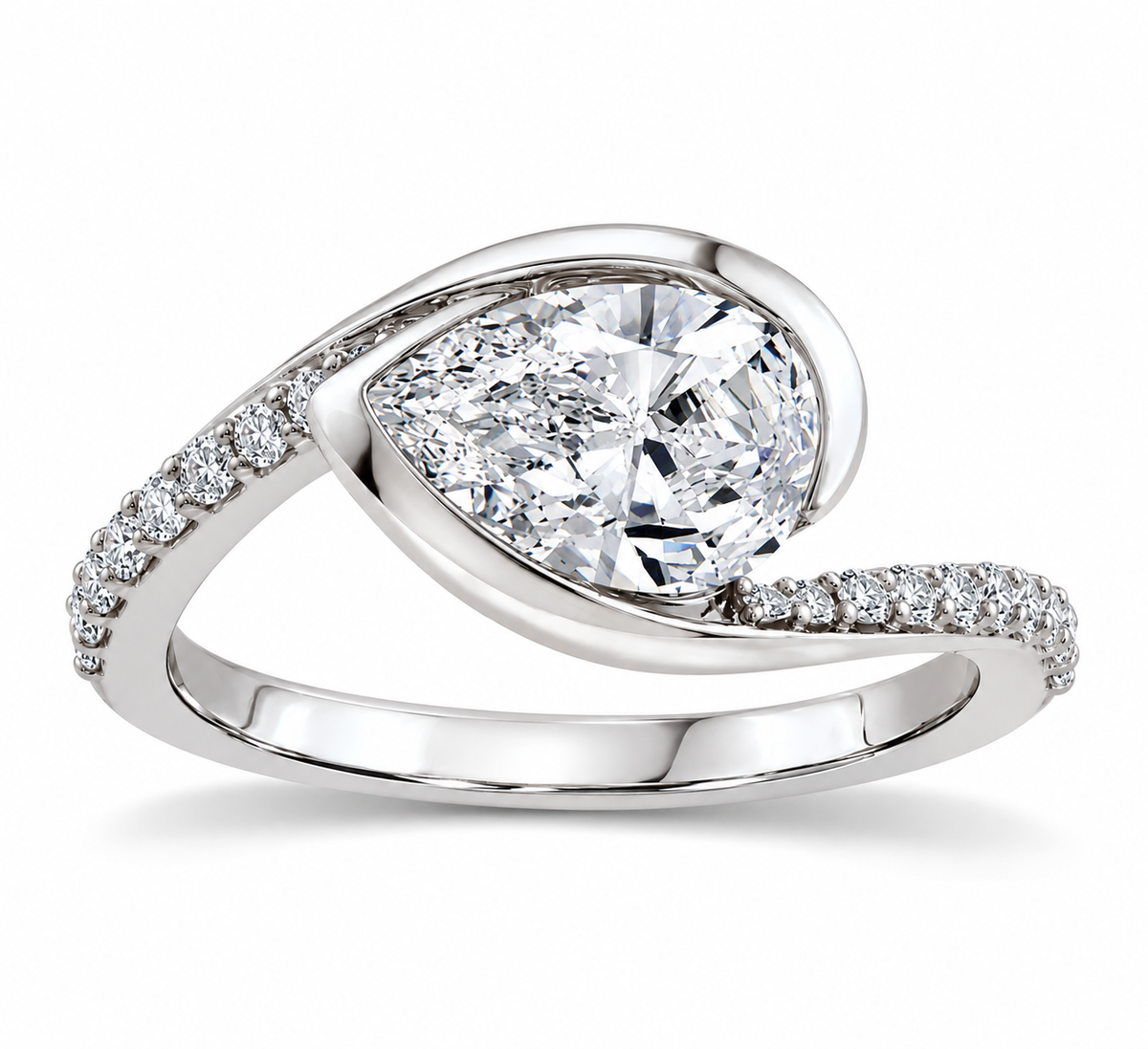9K Gold 1.70ct Diamond Tilted Pear Ring