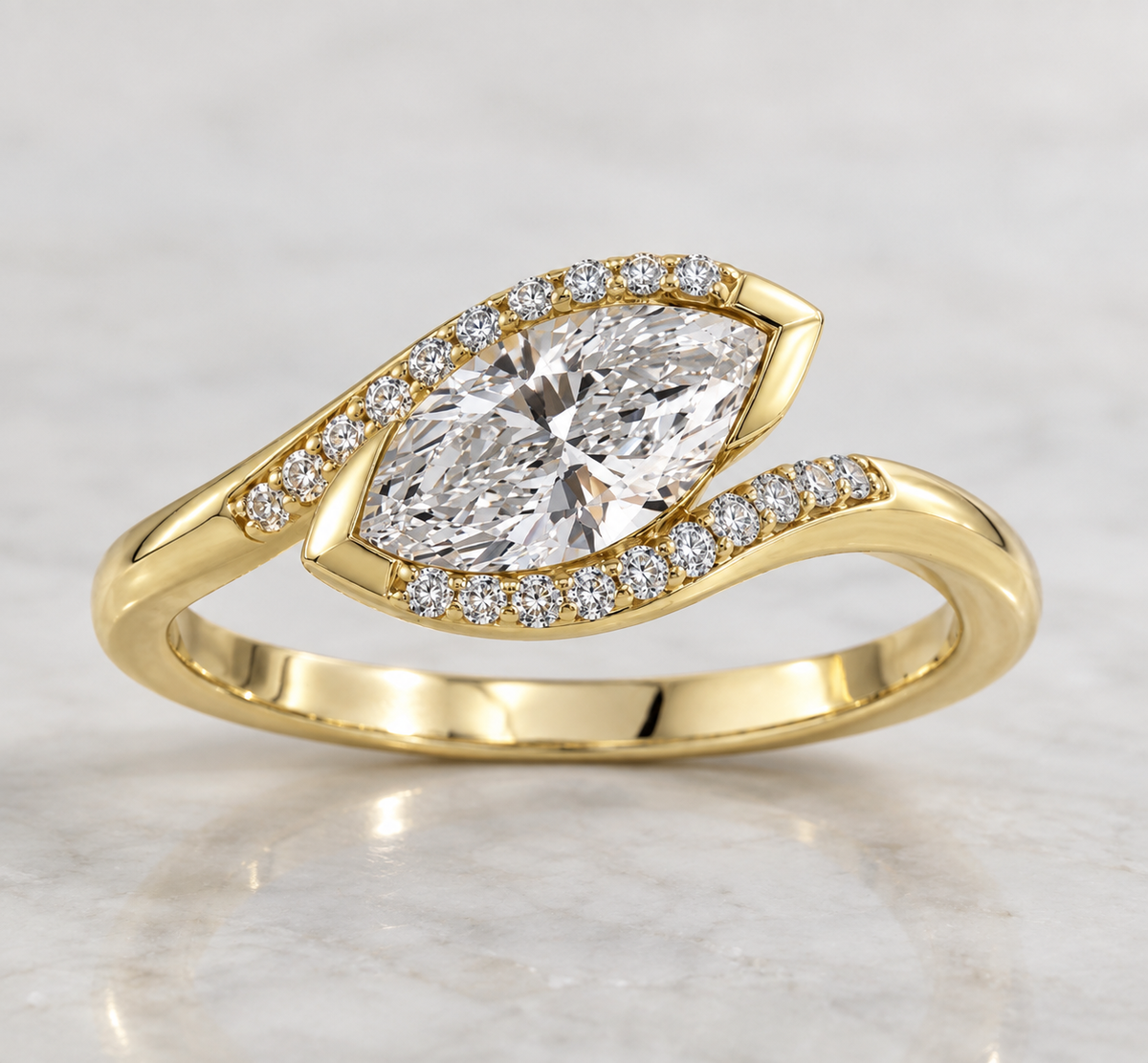 9K Gold 1.08ct Diamond Tilted Marquise Ring