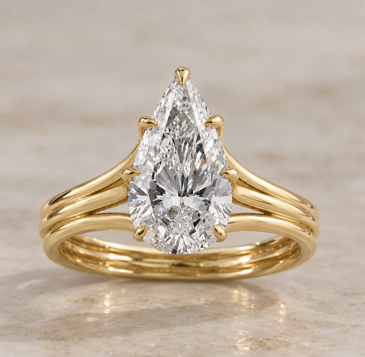 9K Gold 2ct Diamond Pear Split Band Ring