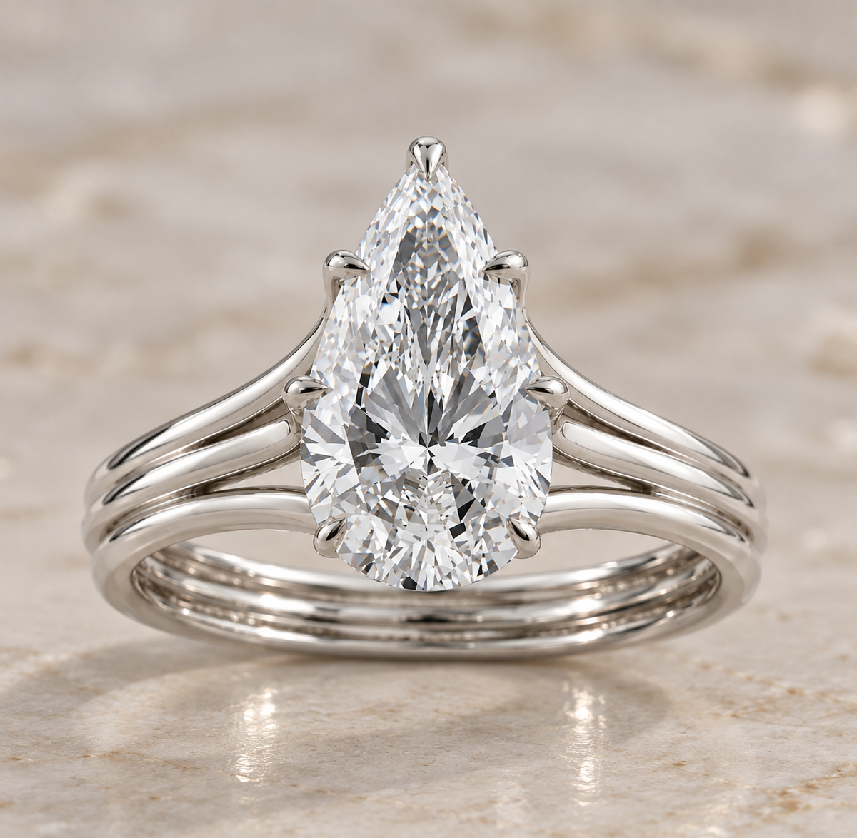 9K Gold 2ct Diamond Pear Split Band Ring