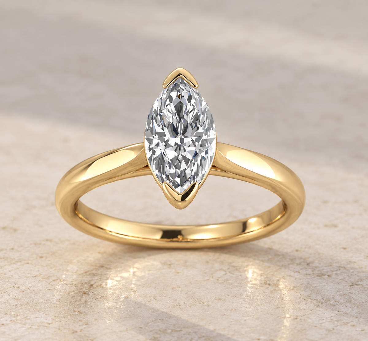 9K Gold 1ct & 2ct Diamond Marquise Ring