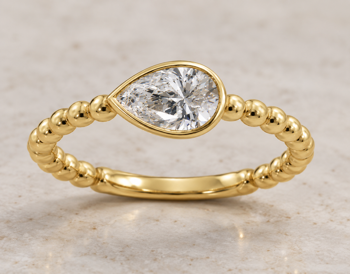 9K Gold 0.50ct Diamond Pear Beaded Ring