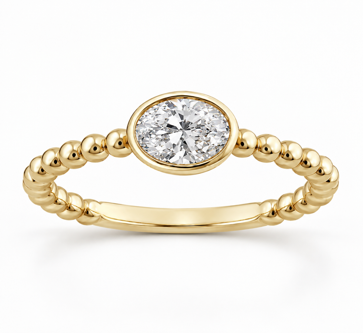 9K Gold 0.50ct Diamond Oval Beaded Ring