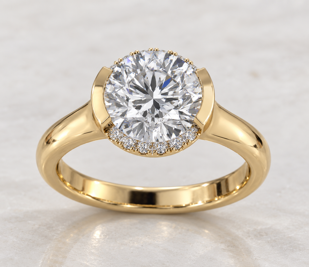 9K Gold 1.55ct Diamond Round Semi-Halo Ring