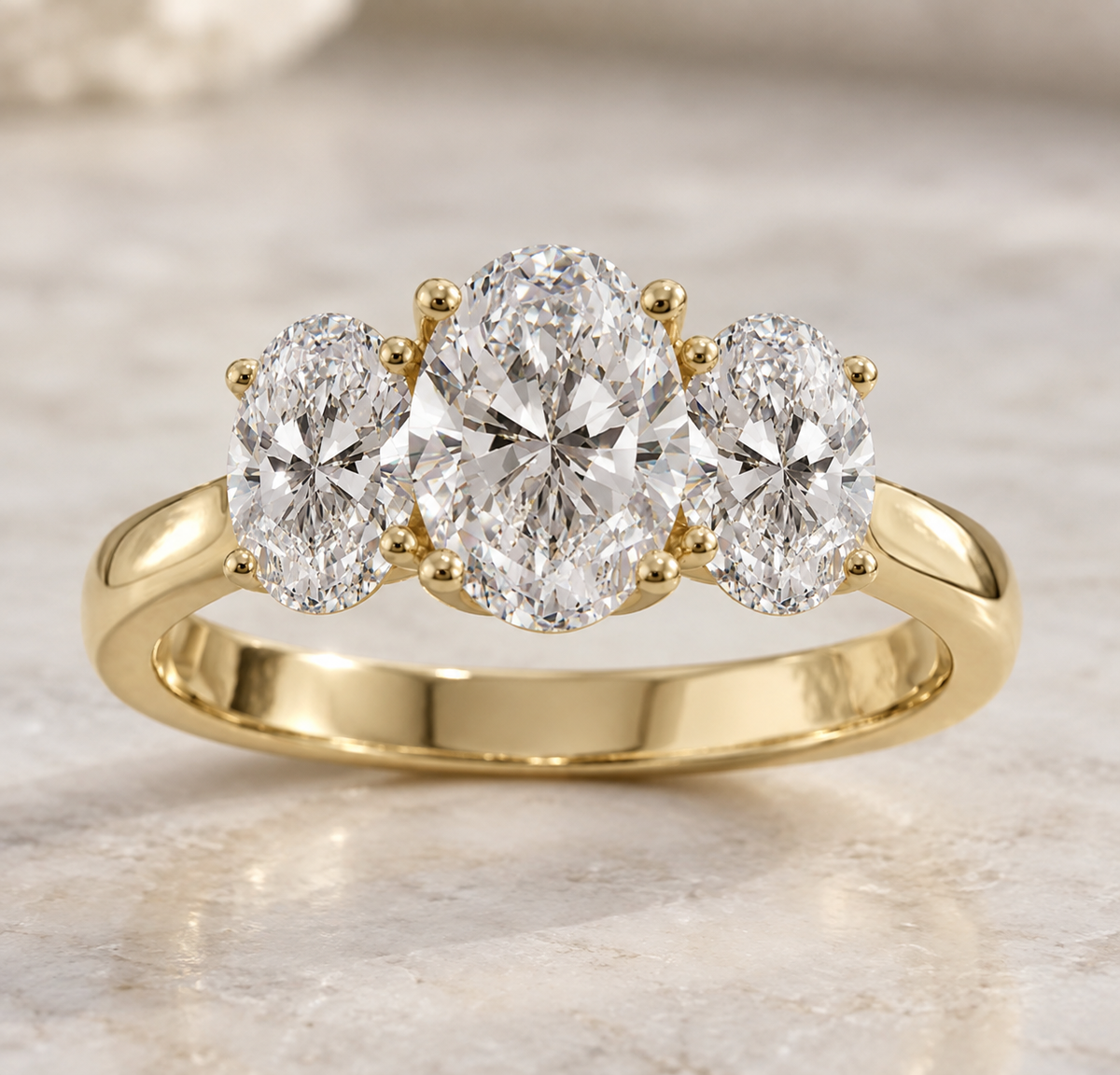9K Gold 2ct Diamond Oval Trilogy Ring