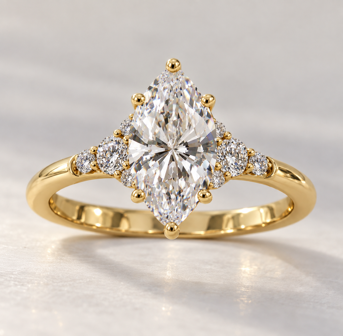 9K Gold 1.67ct Diamond Vintage Marquise Ring