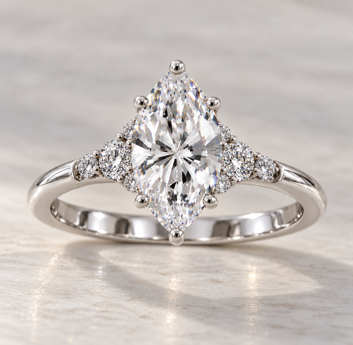 9K Gold 1.67ct Diamond Vintage Marquise Ring