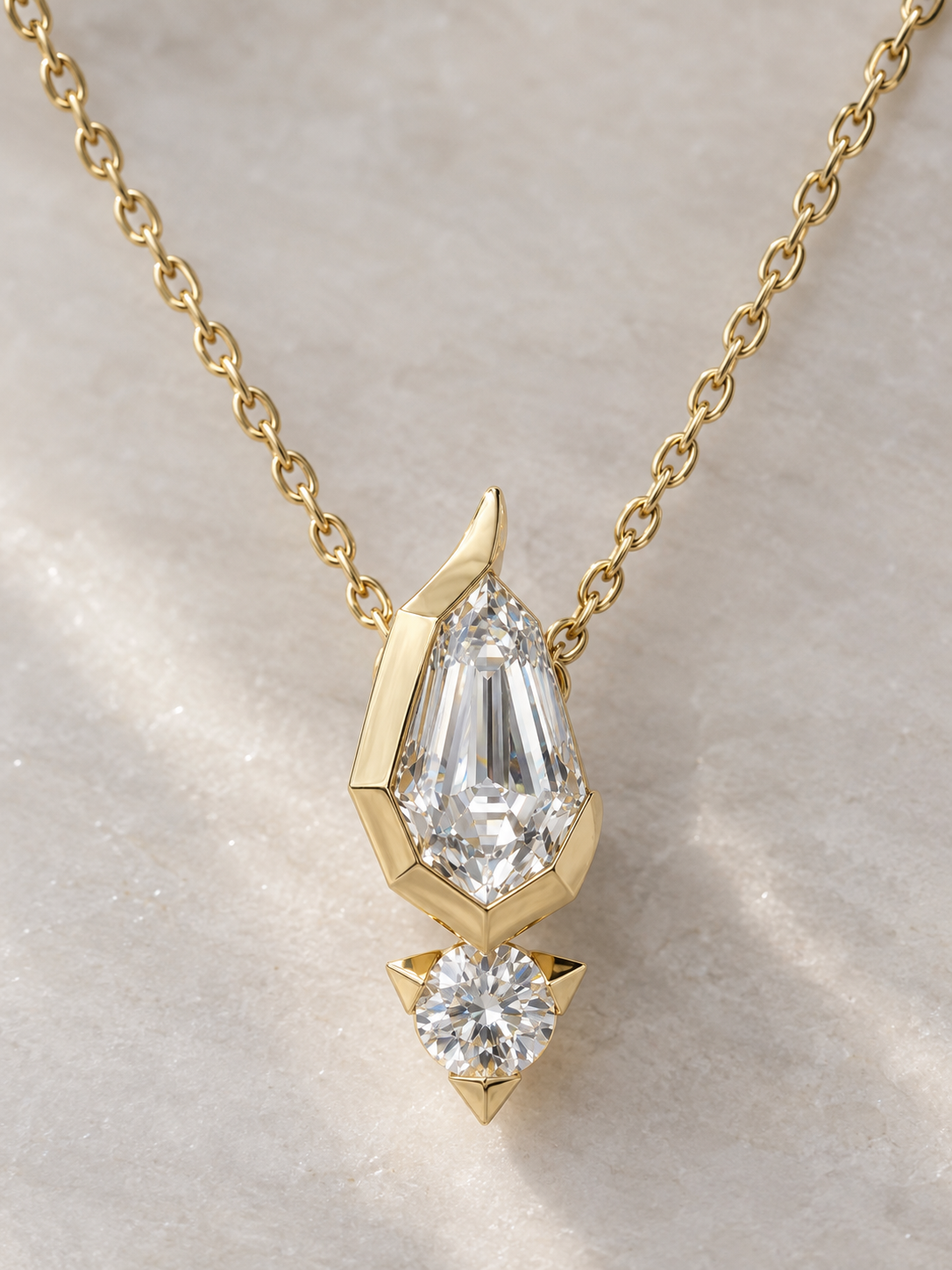 9K Gold 0.60ct Diamond Step-cut Pear Necklace