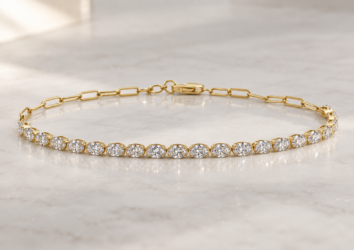 9K Gold 2ct Diamond Oval Half-tennis Bracelet