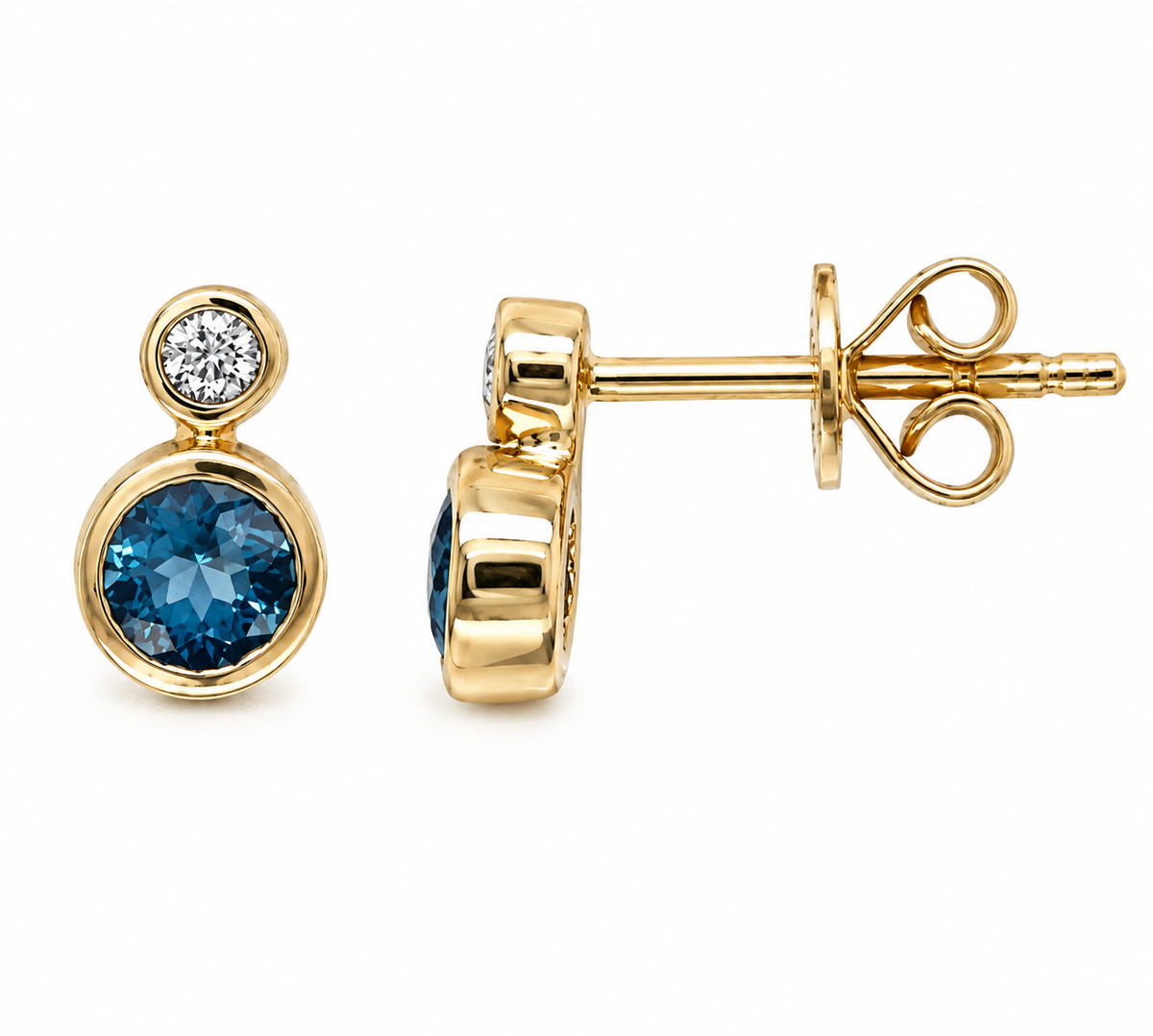 9K Gold 0.06ct Diamond & Topaz Studs